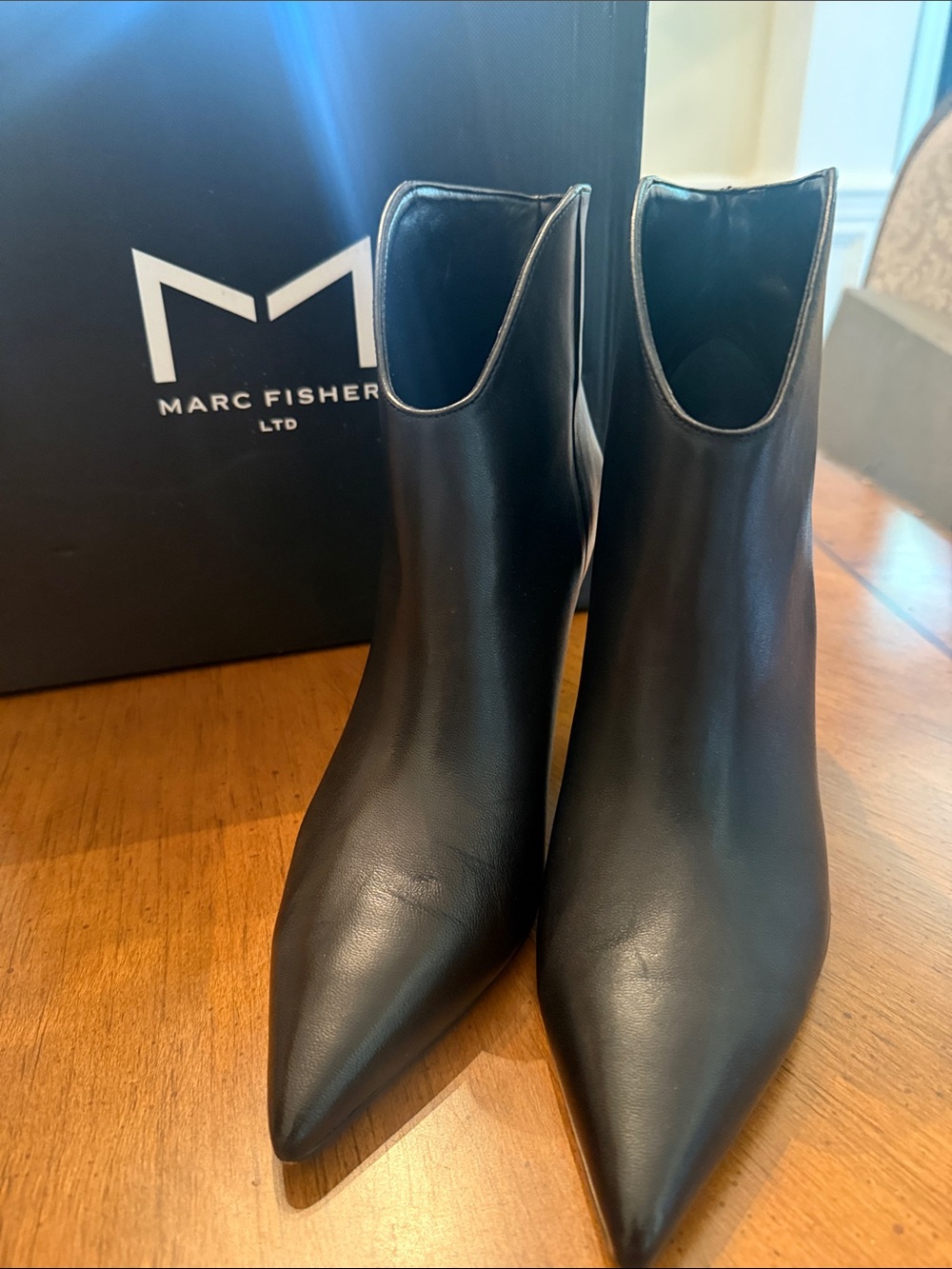 Marc Fisher Black Pointed Toe Leather Ankle Booties